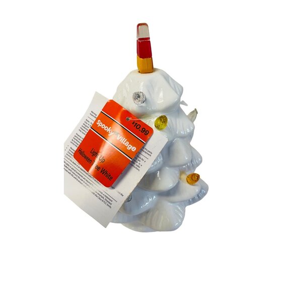 Spooky Village Light-Up Ceramic Halloween Tree With Colorful Bulbs & Candy Corn - Picture 4 of 5